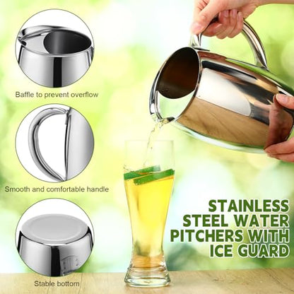 Funnymoom 6 Pcs 2 L Stainless Steel Water Pitchers with Ice Guard