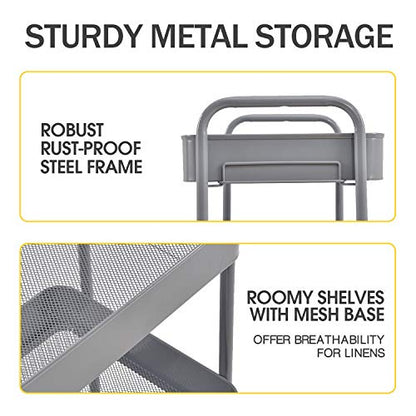 TOOLF 3 Tier Metal Rolling Cart, Utility Storage Cart with Wheels, Grey - color: Grey, size: 3-Tier