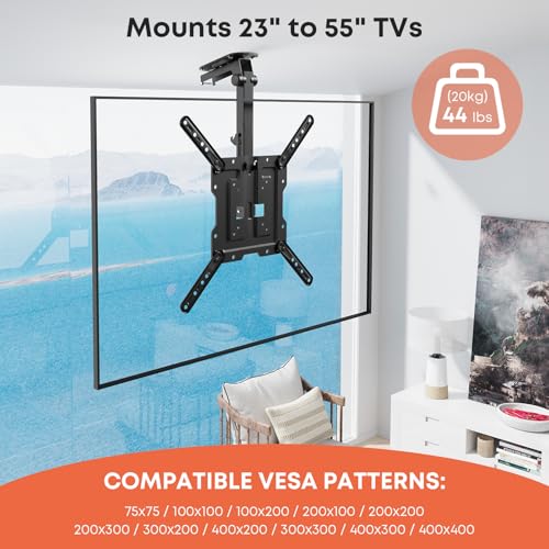 Flip Down TV Mount for Most 23'' to 55'' TVs, Manual Ceiling TV Mount
