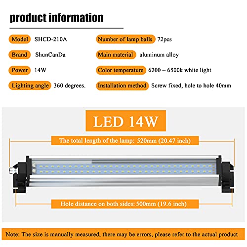 Led Industrial Machine Tube Light, IP66 Waterproof Explosionproof Work Lamp 20.5" 14W for CNC Internal, 110V to 220V Universal