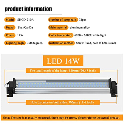 Led Industrial Machine Tube Light, IP66 Waterproof Explosionproof Work Lamp 20.5" 14W for CNC Internal, 110V to 220V Universal