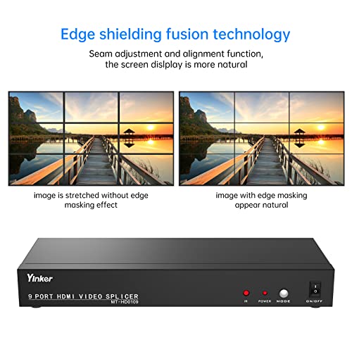 Video Wall Controller 3x3, 4K HDMI Video Wall Processor Supports 3x3, 3x2, 2x3, 2x2, 4x2, 2x4-1 Input & 9 Output - size: 1 in 9 out - 3x3