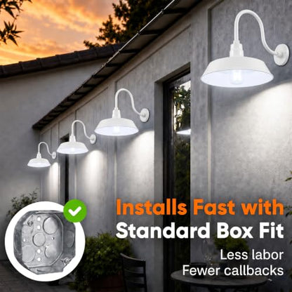 14in. White Outdoor Gooseneck Barn Light Fixture, 5000K Cool White - color: White (2-Pack), size: 24 in Gooseneck Arm