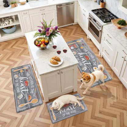 Yamaziot Anti Fatigue Kitchen Rug Set of 3, Non-Slip Cushioned Floor Mats - color: Grey, size: 17.3"x27"+17.3"x35"+17.3"x 47"
