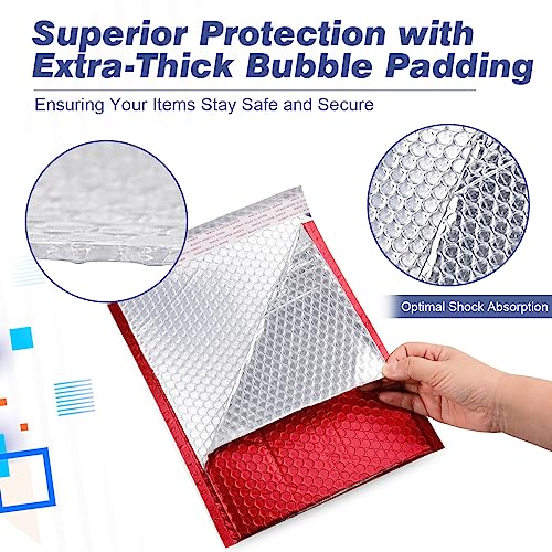 Metallic Matte Red Bubble Mailers Mailing Padded Envelopes 10.5x16 Inch- Self-seal Closure Bubble Shipping Bag 25pcs - color: Red, size: 10.5x16" 25pc