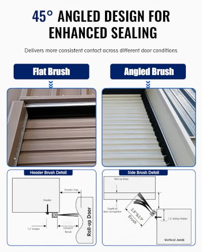 4 Pack Garage Door Side Seal, 45° Double-Row Brush Sweep, 13.1 FT