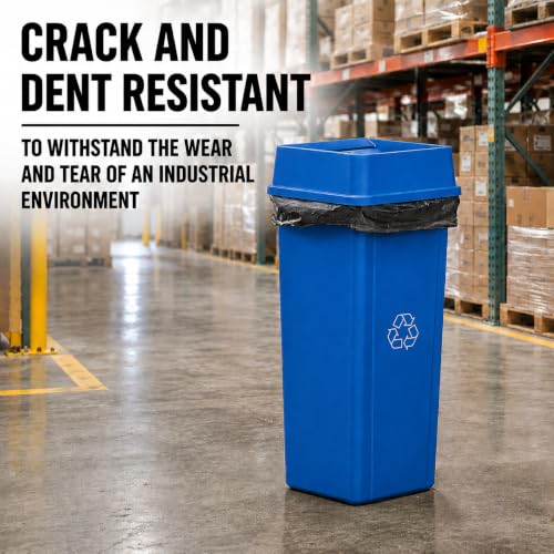 23 Gallon Blue Square Plastic Kitchen Recycling Bin with Drop Lid - color: Blue