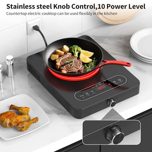 VBGK Single Burner Electric Cooktop, 110V 1800W Electric Cooktop with LED Touch Controls and Knob Controls, 10 Power Levels, 4-Hour Timer, Safety Lock, Single Burner Overheat Protection - size: Single Burner Electric Cooktop