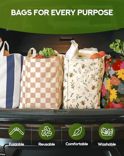 Miss Adola Extra Large Canvas Grocery Tote Bag - color: Beige Plaid