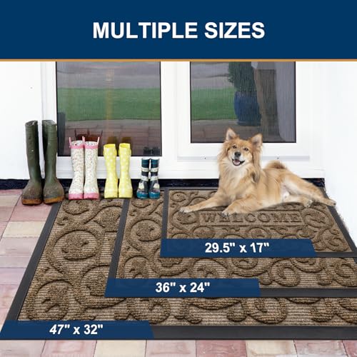 Smiry Front Door Mat Outside Entrance, Low Profile Rubber Doormat, 47x23 - color: Brown, size: 47" X 23"