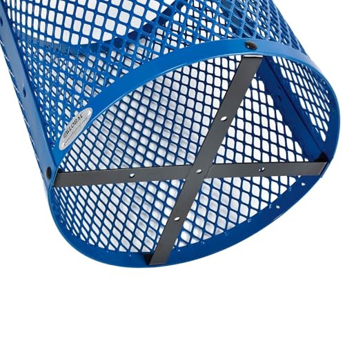 Global Industrial Outdoor Diamond Steel Trash Can with Rain Bonnet Lid and Plastic Liner, 36 Gallon Capacity, Blue, Commercial Trash Can, 23-1/2" Diameter, 40-1/2"H - color: Blue