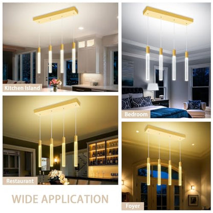 Modern 4-Light Gold Crystal Column Pendant Light Rectangular Crystal Chandelier LED Hanging Light for Dining Room Living Room, Hallway, Bedroom - color: Gold, size: Rectangle 4-Light