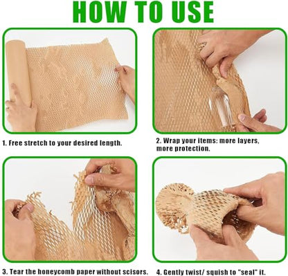 Honeycomb Packing Paper, 15"x230' Eco Friendly Packing Materials for Shipping Breakable Recyclable Moving Supplies Paper Bubble Wrap Sheets Roll with 20 Fragile Sticker Labels - size: 15" x 230'