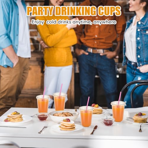 Ziliny 50 Pack 16 oz Plastic Cups with Lids Straws Iced Coffee, Pink - color: Pink, size: 16 oz