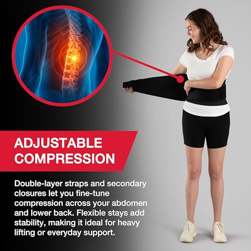 MUELLER Sports Medicine 4-in-1 Lumbar Back Brace with Hot/Cold Pack, Ideal for Upper and Lower Back Pain, Relief & Support for Men and Women, Strains, Sciatica, Scoliosis, Black, One Size