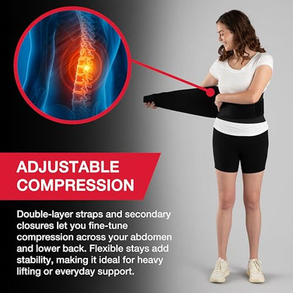 MUELLER Sports Medicine 4-in-1 Lumbar Back Brace with Hot/Cold Pack, Ideal for Upper and Lower Back Pain, Relief & Support for Men and Women, Strains, Sciatica, Scoliosis, Black, One Size