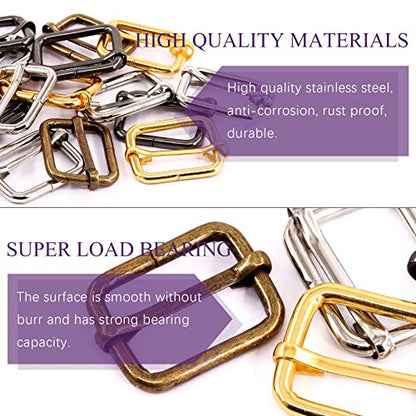 Swpeet 60Pcs Heavy Duty 1 Inch / 25mm Metal Rectangle Adjuster Triglides Slides Buckle, Webbing Belts Buckle Metal Rings for for Belt Bags DIY Accessories Keychains - Sliver, Bronze, Gold, Gun-Black - style: Metal Adjuster Triglides Slides Buckle