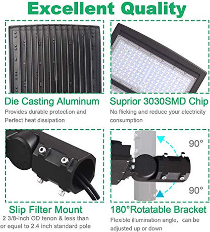 LED Parking Lot Lights 100W Shoebox Street Pole Lighting,1-10V Dimmable - color: 100W + (100-277V 5000K), size: Adjustable Slip Fitter Mount Bracket