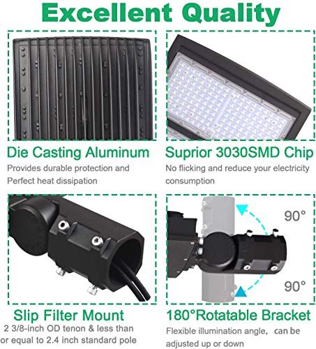 LED Parking Lot Lights 100W Shoebox Street Pole Lighting,1-10V Dimmable - color: 100W + (100-277V 5000K), size: Adjustable Slip Fitter Mount Bracket