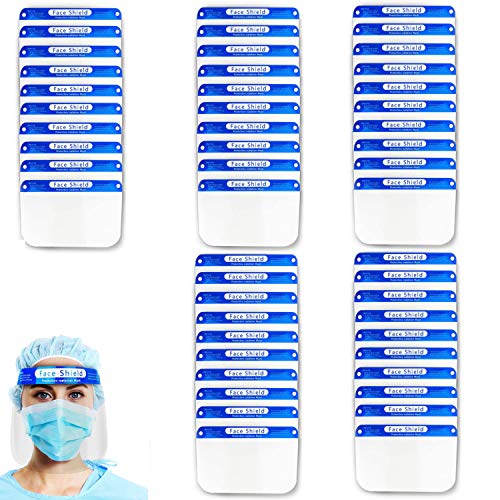 50 Pack Face Shield Direct Splash Protection Plastic Adjustable Transparent Anti-Spitting Protective Mask Visor Shield, Clear Face Shield for man and women - size: 50 Count (Pack of 1)