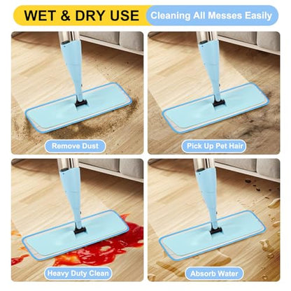 8 Pack 16.5 inch Reusable Mop Pads Microfiber Spray Mop Replacement Heads for Wet/Dry Mops Compatible with Bona Floor Care System - color: Blue Mop Pads