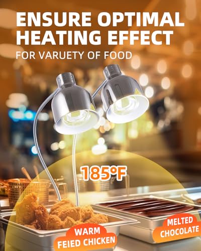 Food Heat Lamp: [Rapid-Heating Bulbs Included] [Steady Heating] Commercial Food Warmer Lamp, Electric Heat Lamp for Food Catering Food Warming Lamp for Buffet Parties (Polished Silver, 32" (2-Head, N6 - color: Polished Silver