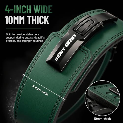 10mm Quick Lock Lever Belt Weightlifting for Men Women - color: Green, size: L(34-40inches)