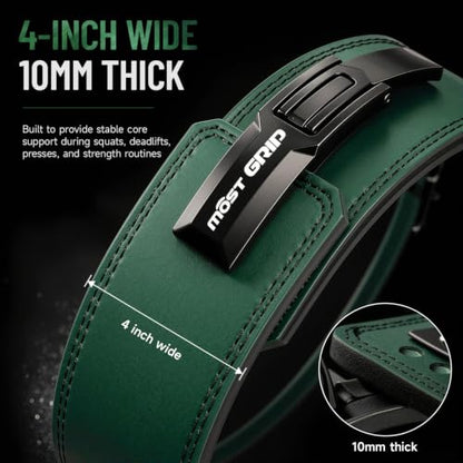 10mm Quick Lock Lever Belt Weightlifting for Men Women - color: Green, size: L(34-40inches)