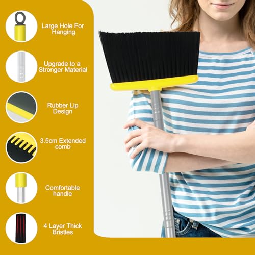 Broom and Dustpan Set with 54 Inch Long Handle - Perfect Dust Pan and Brush Combo for Home Efficient Cleaning (Yellow and Grey) - color: Yellow and Grey