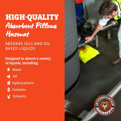 Universal Absorbent Pillows Hazmat - 9"x15" Water & Oil Absorbent Pillows for Spill Kits, Hydrocarbon & Oil Spill Containment, Flood Cleanup, Spill Containment (8 Per Box) - size: 9" x 15"