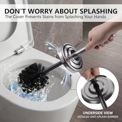 Stainless Steel Toilet Bowl Brush and Holder Set for Bathroom Long Handle - color: Chrome