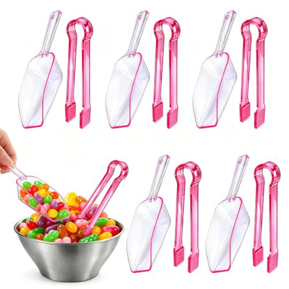 12 Pcs Plastic Ice Tongs and Scoops, Candy Scoops for Buffet, Pink - color: Pink