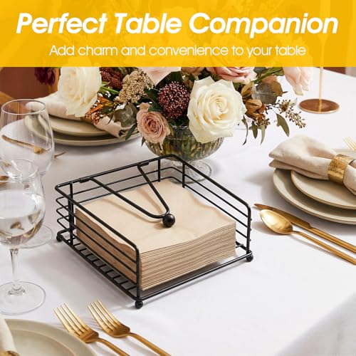 4 PCS Black Metal Napkin Holders for Paper Napkins Weighted Arm Flat Cocktail Napkin Dispenser for Kitchen Table Outdoor Farmhouse Restaurant Decor, No Assembly Needed