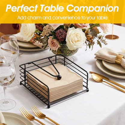4 PCS Black Metal Napkin Holders for Paper Napkins Weighted Arm Flat Cocktail Napkin Dispenser for Kitchen Table Outdoor Farmhouse Restaurant Decor, No Assembly Needed