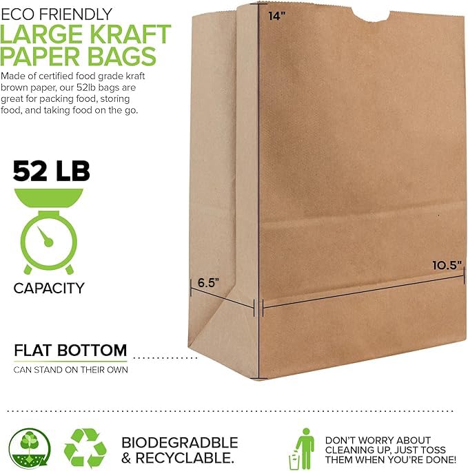 Stock Your Home 52 lb Kraft Brown Paper Bags (100 Count) – Bulk Large Grocery Bags for Shopping - size: 100 Count