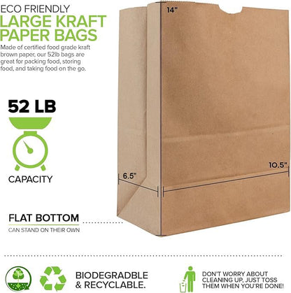 Stock Your Home 52 lb Kraft Brown Paper Bags (100 Count) – Bulk Large Grocery Bags for Shopping - size: 100 Count