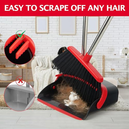 Broom and Dustpan Combo Set,51" Long Handle,Black Red - color: Black Red