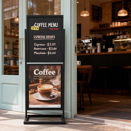 SELEAD 2 Tier Poster Stand with Chalkboard, 21”x53” Large Sidewalk Board - size: 21”x53”