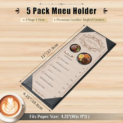 5Pcs 1 Page Leather Restaurant Menu Covers Holders 4.25" X 11" - size: 1 Page 1 View
