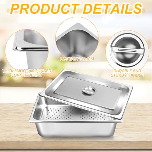 3 Pack Full Size 4 Inch, 6 Inch Hotel Pan with Lid Perforated Steam Table Pan Chafing Pans Steam Table Tray Stainless Steel Restaurant Supplies for Buffets Catering Commercial Kitchen - size: 6 inch