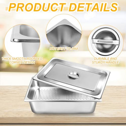 3 Pack Full Size 4 Inch, 6 Inch Hotel Pan with Lid Perforated Steam Table Pan Chafing Pans Steam Table Tray Stainless Steel Restaurant Supplies for Buffets Catering Commercial Kitchen - size: 6 inch