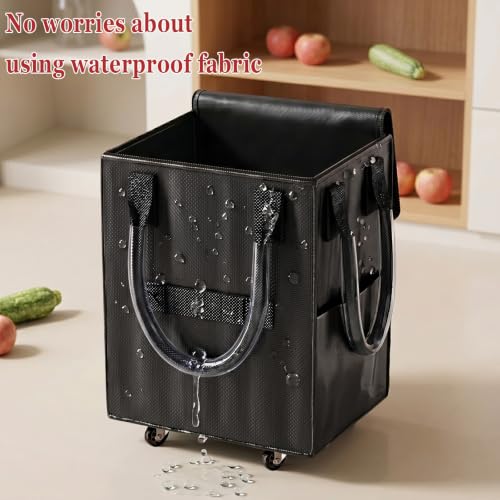 Reusable Grocery Bag on Wheel, Foldable Shopping Cart with Wheels, Can Carry up to 67 Pounds, Suitable for Groceries, Laundry, Camping and Moving. (Black - Small) - color: Black - Small