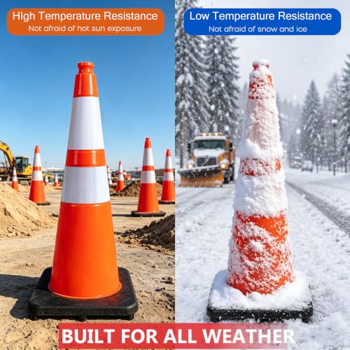 28 Inch Orange Traffic Cones, 4 Pack Heavy Duty PVC Safety Cones - color: Orange