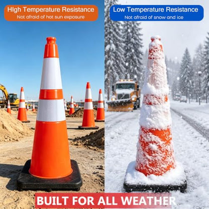 28 Inch Orange Traffic Cones, 4 Pack Heavy Duty PVC Safety Cones - color: Orange