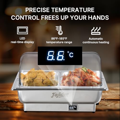 Electric Chafing Dish, 2X4.5QT Half Size Electric Chafing Dish Buffet, Adjustable Temp Roll Top Food Warmer, 600W Chafing Dish Buffet Set for Catering Parties - size: 1/2 Half Size ℃