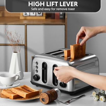 BUYDEEM DT440 4-Slice Toaster, 6 Shade Settings, 1.5" Wide Slots, Silver - size: 4-Slice