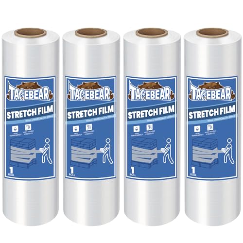 TAPEBEAR 4Rolls Stretch Wrap Heavy Duty 15" x 1000 Ft, 80 Gauge Shrink Wrap - size: 15" x 1000Ft x 4Rolls