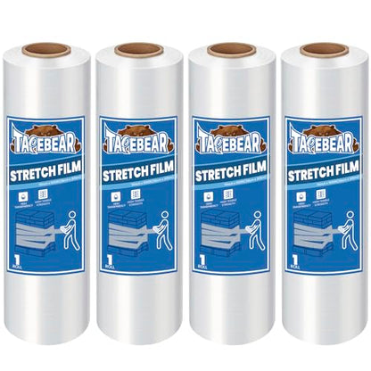 TAPEBEAR 4Rolls Stretch Wrap Heavy Duty 15" x 1000 Ft, 80 Gauge Shrink Wrap - size: 15" x 1000Ft x 4Rolls