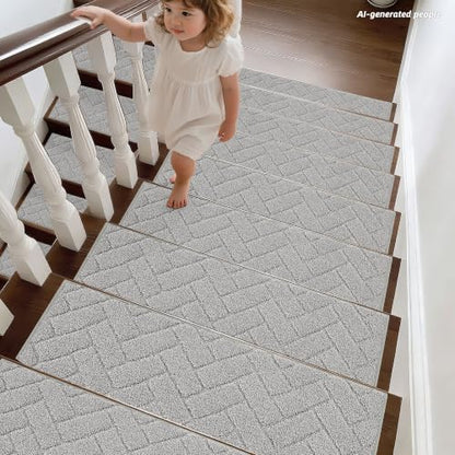 BEQHAUSE Non Slip Stair Treads for Wooden Steps 28" x 9", 15pcs, Grey - color: Grey - Geometric, size: 28 in X 9 in (15 Pieces)