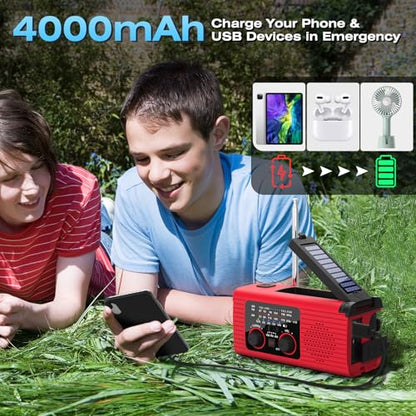 NITIGO Emergency Weather Radio, 4000mAh NOAA Weather Radio Solar Charging - color: Red, size: 4000mAh